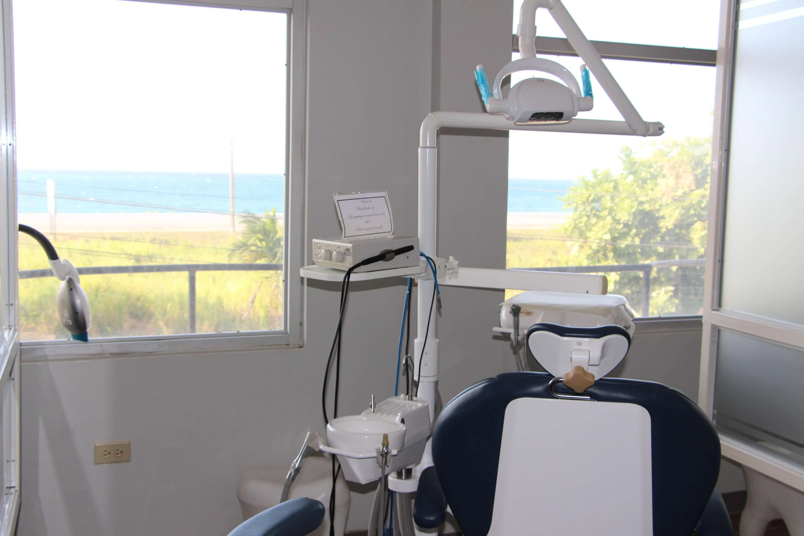 An Elite Smiles dental treatment room overlooking the Caribbean Sea