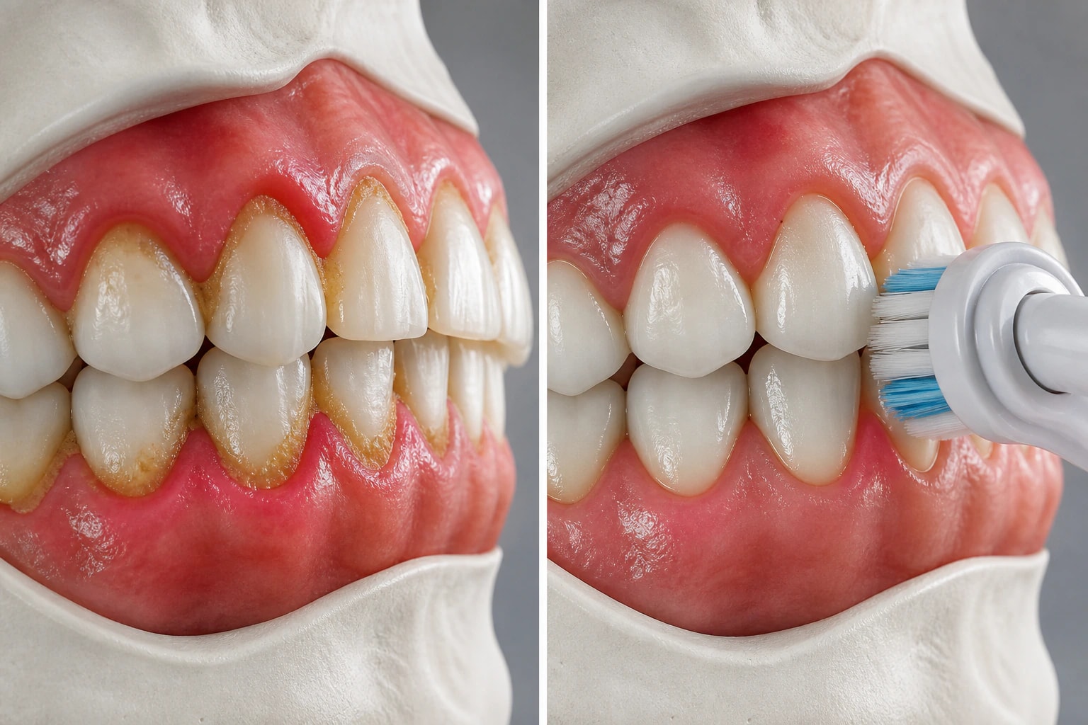 Plaque at the gum line — representative oral b toothbrush visualization